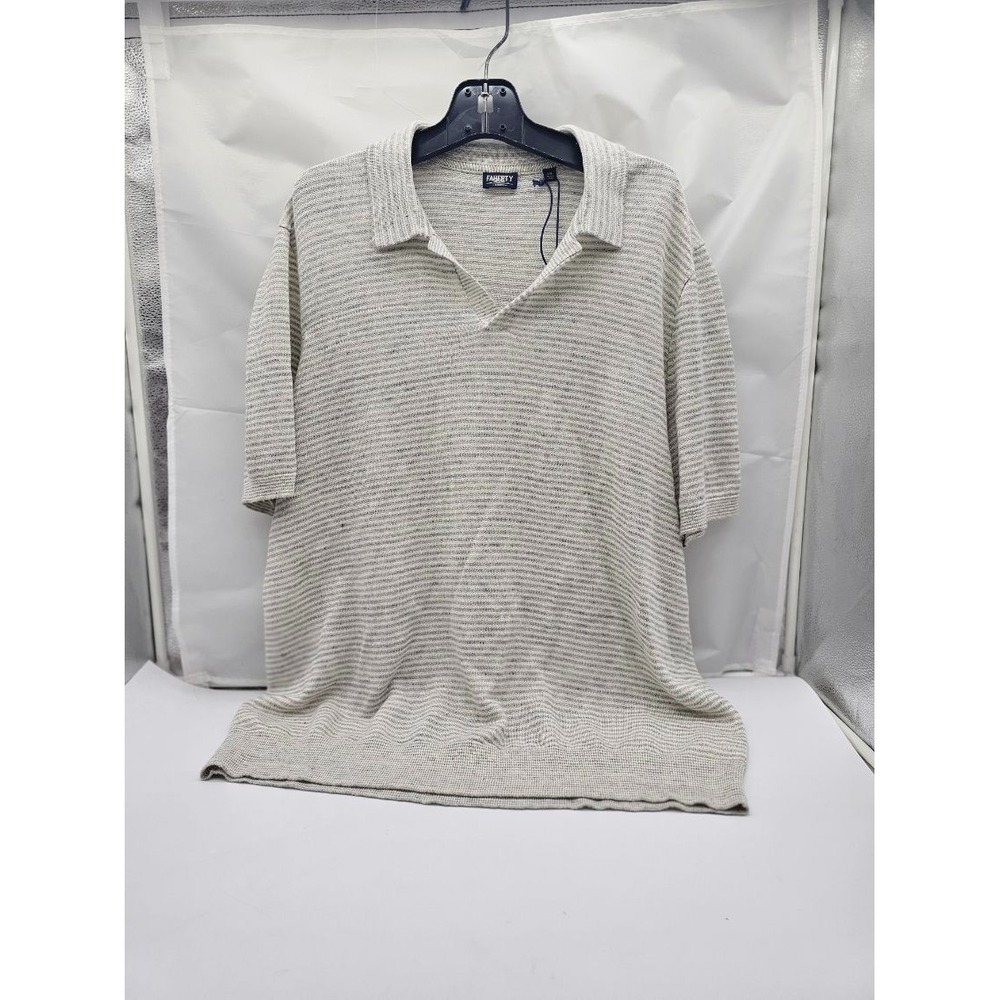 FAHERTY RESERVE Men's Linen Sweater Polo Ivory Steel Feeder Short Sleeve XXL New